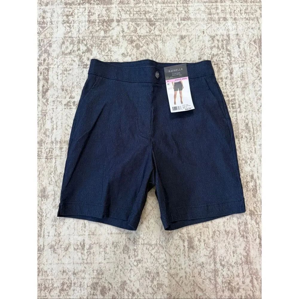 NWT Rafaella Women's Stretch Pull On Comfort Fit Bermuda Shorts Rinse Blue Sz 6